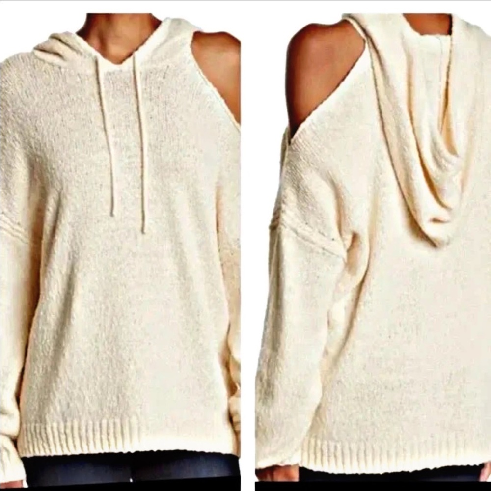 PAIGE Denim Vetra Cold Shoulder Hoodie Sweater Cream XS EUC